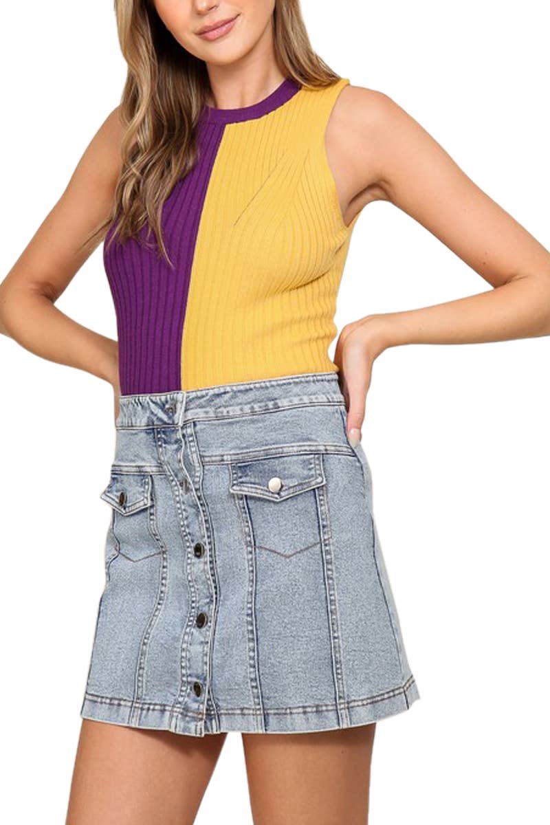 Game Day Contrast Sweater Ribbed Top