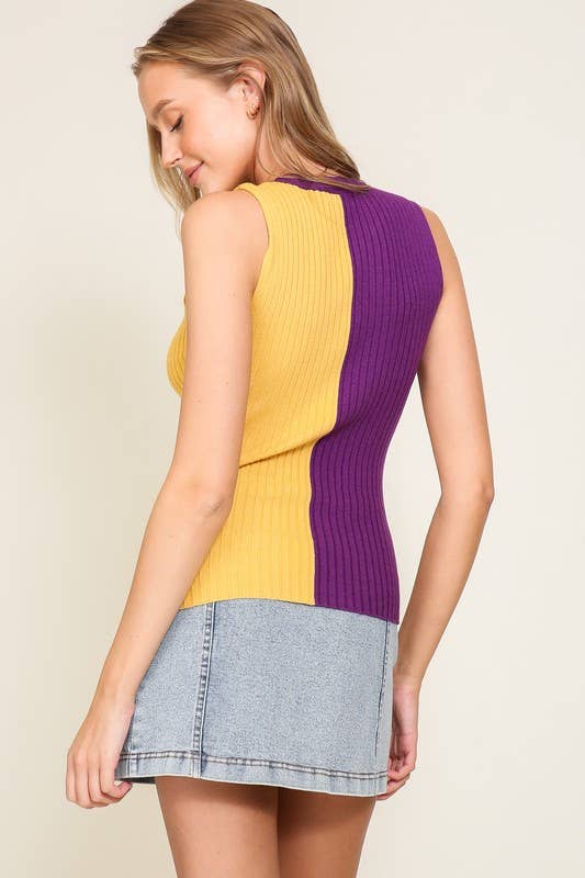 Game Day Contrast Sweater Ribbed Top