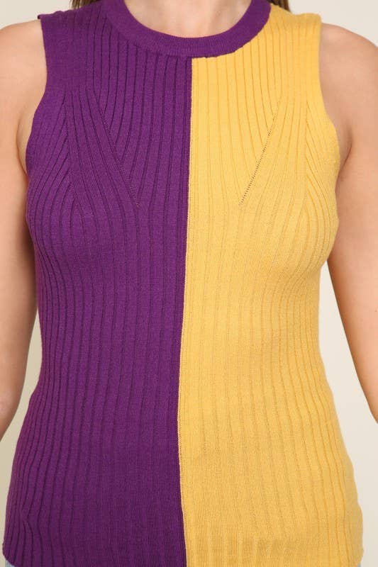Game Day Contrast Sweater Ribbed Top